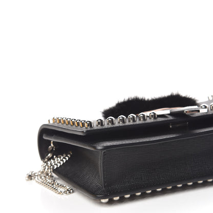 Fendi Vitello Elite Mink Fur Studded Karlito Tube Wallet on Chain Black 8 of 11