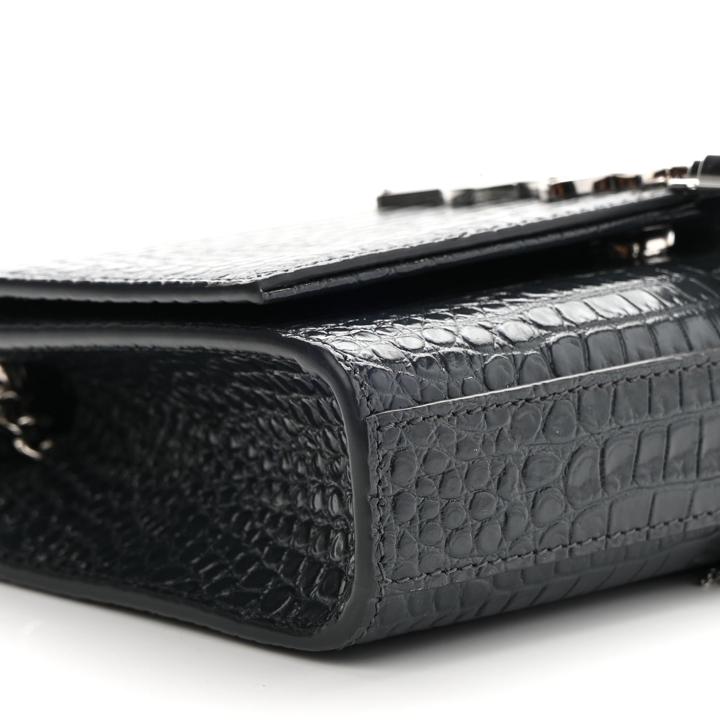 Calfskin Crocodile Embossed Small Classic Monogram Kate Tassel Satchel Smog