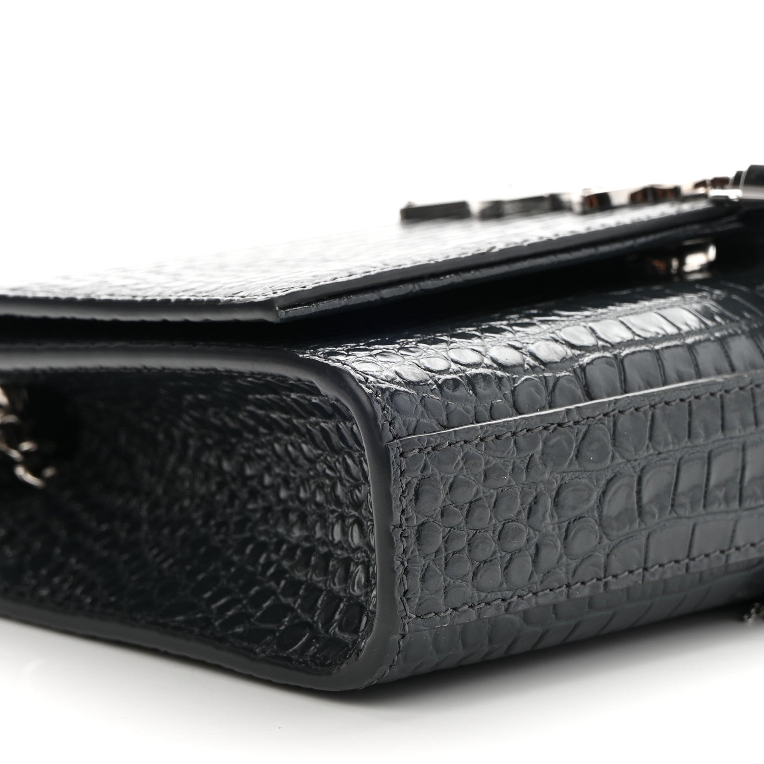 Saint Laurent Calfskin Crocodile Embossed Small Classic Monogram Kate Tassel Satchel Smog 8 of 9