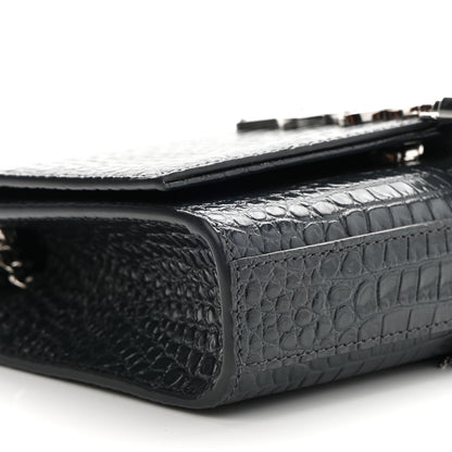 Saint Laurent Calfskin Crocodile Embossed Small Classic Monogram Kate Tassel Satchel Smog 8 of 9