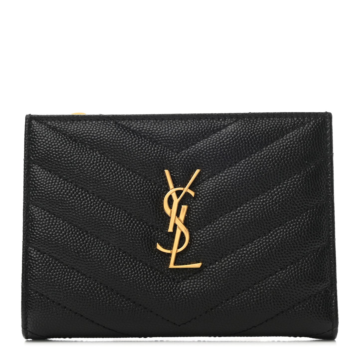 Grain De Poudre Matelasse Chevron Monogram Zipped Two-Part Wallet Black