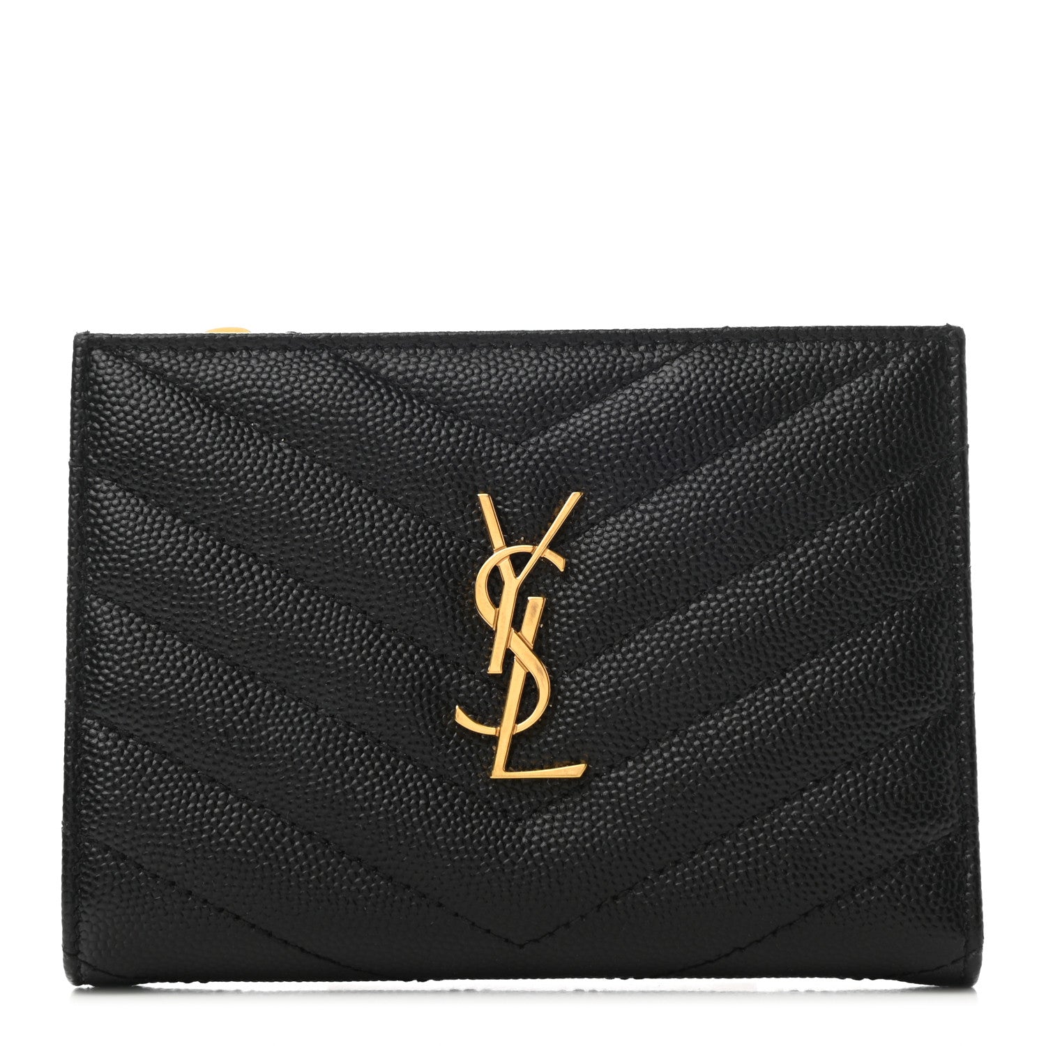 Saint Laurent Grain De Poudre Matelasse Chevron Monogram Zipped Two-Part Wallet Black 1 of 6
