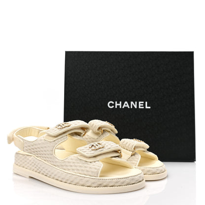 Chanel Knit Fabric Velcro Dad Sandals 37.5 Ivory 9 of 9