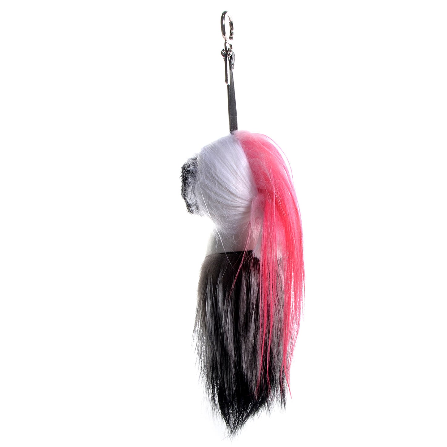 Fox Mink Goat Fur Nappa Karlito Bag Charm Black White Rosa