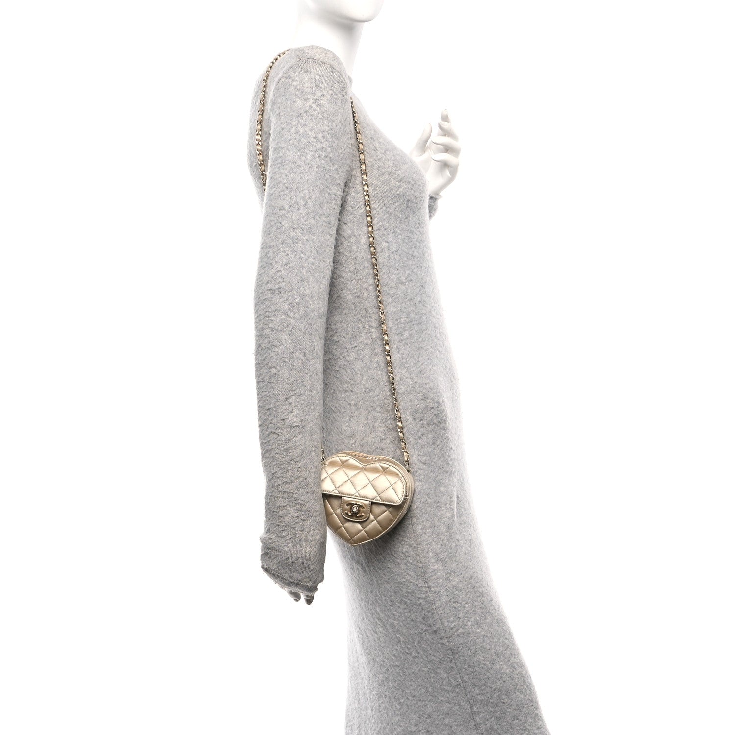 Chanel Metallic Lambskin Quilted CC In Love Heart Clutch With Chain Gold 2 of 9