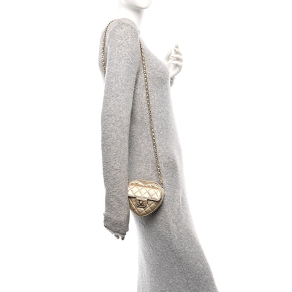 Chanel Metallic Lambskin Quilted CC In Love Heart Clutch With Chain Gold 2 of 9