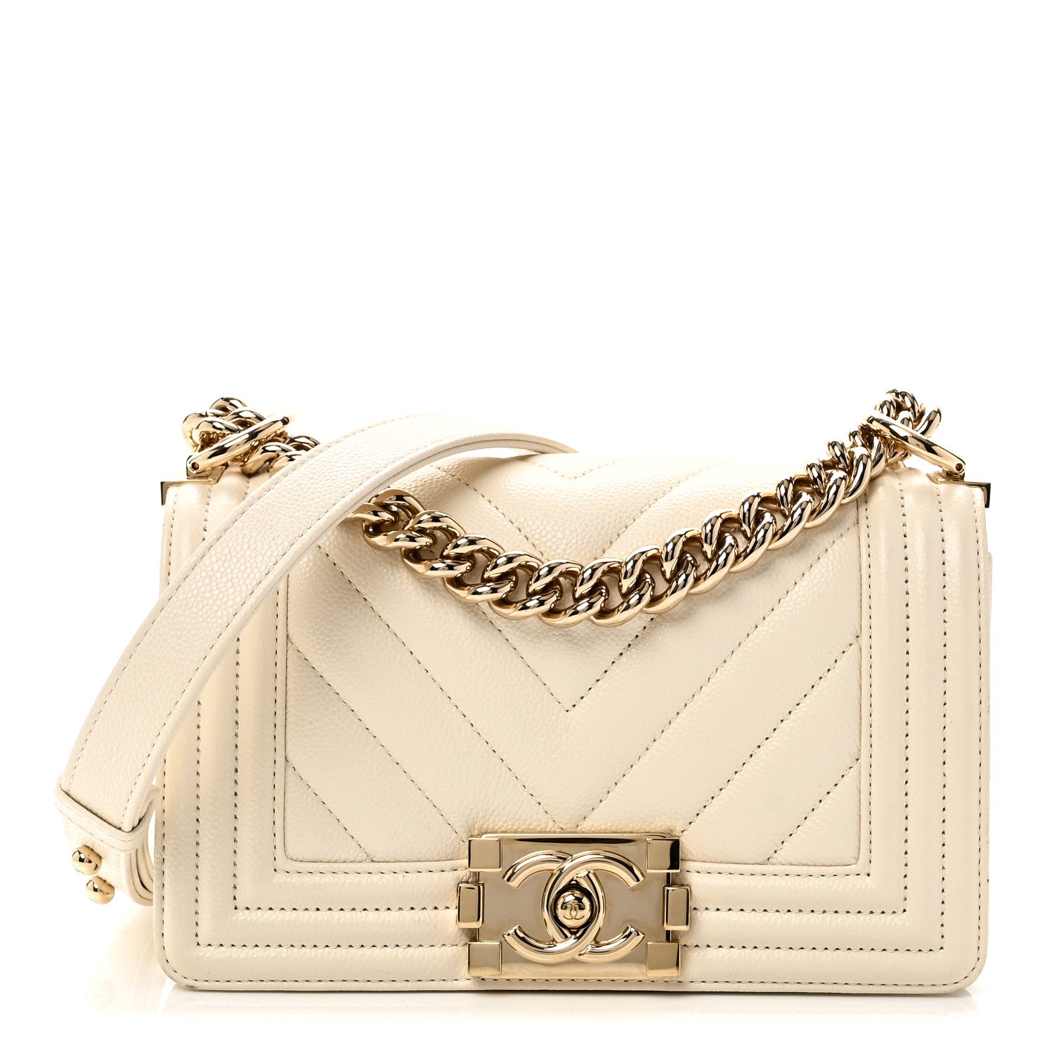 Chanel Caviar Chevron Quilted Small Boy Flap White 1 of 11