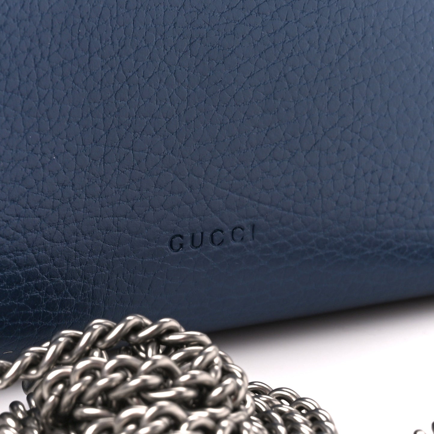 Dollar Calfskin Crystal Mini Dionysus Chain Wallet Blue Agata Black Diamond