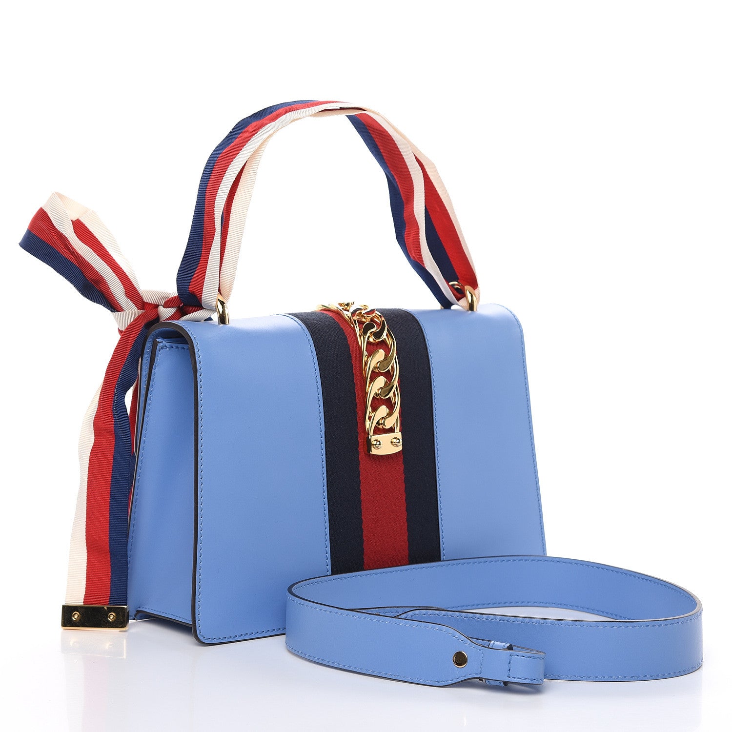 Gucci Calfskin Small Sylvie Shoulder Bag Clear Sky Blue 3 of 11
