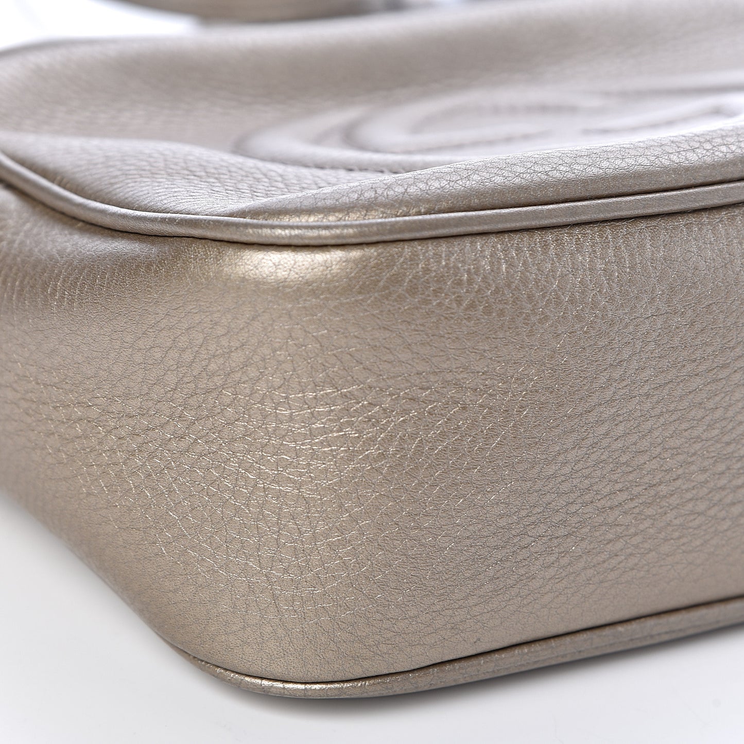 Metallic Pebbled Calfskin Small Soho Disco Bag Golden Beige