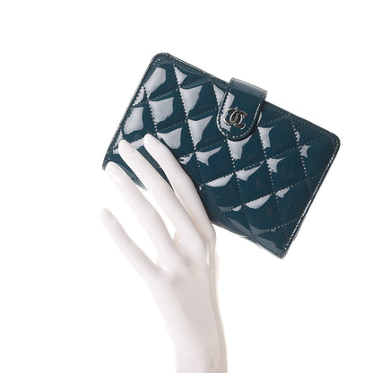 Chanel Patent Quilted Zip Pocket Wallet Blue 2 of 9