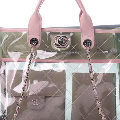 Chanel PVC Lambskin Stitched Medium Coco Splash Shopping Bag Green Pink 7 of 15