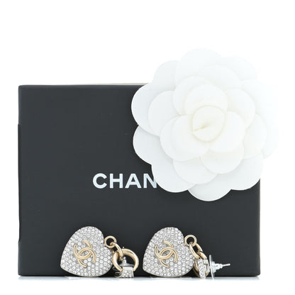Chanel Crystal Heart CC Drop Earrings Gold 6 of 6