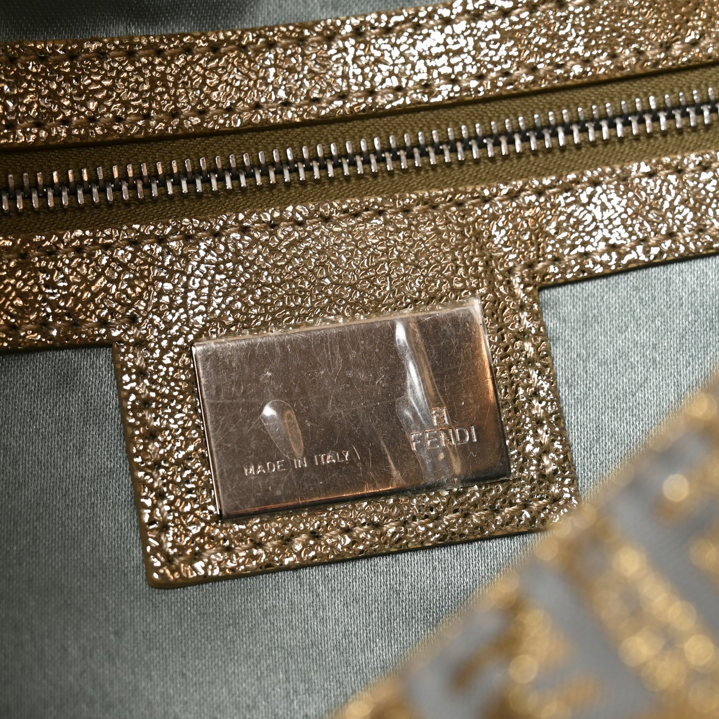 Metallic Jacquard Zucchino Suede Mama Baguette Peltro Argento Sabbia