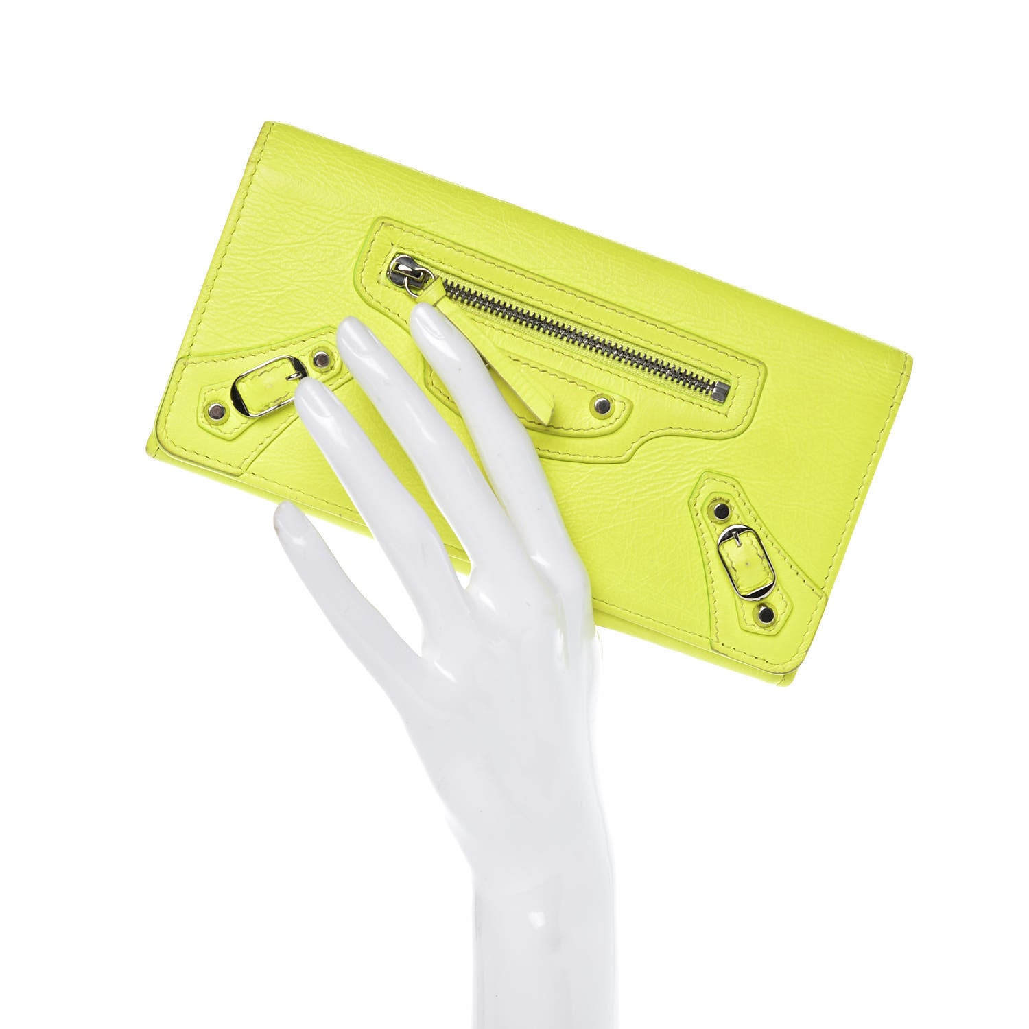 Balenciaga Agneau Classic Silver Hardware Money Wallet Jaune Fluo 2 of 15