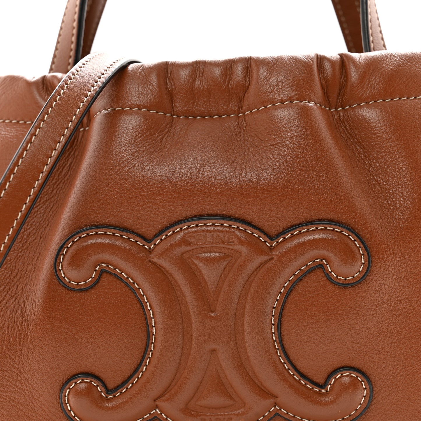 Smooth Calfskin Cuir Small Triomphe Cabas Drawstring Tan