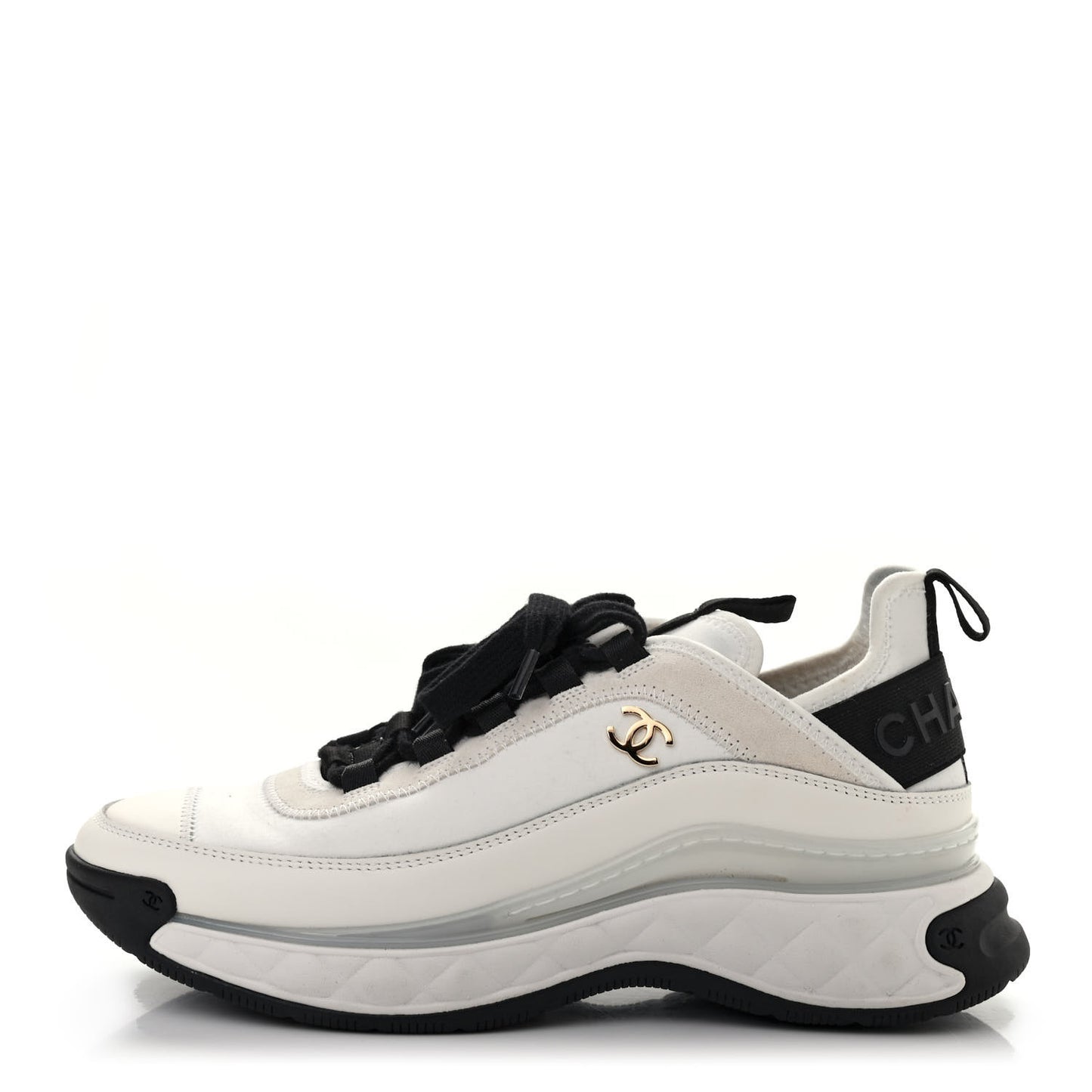 Velvet Calfskin Mixed Fibers CC Sneakers 38 Ivory Black