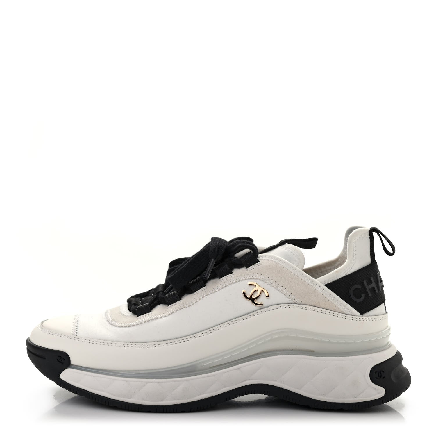 Chanel Velvet Calfskin Mixed Fibers CC Sneakers 38 Ivory Black 1 of 7
