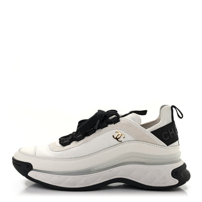Chanel Velvet Calfskin Mixed Fibers CC Sneakers 38 Ivory Black 1 of 7