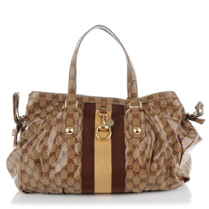 Gucci Crystal Monogram Medium Web Tote Brown 1 of 8