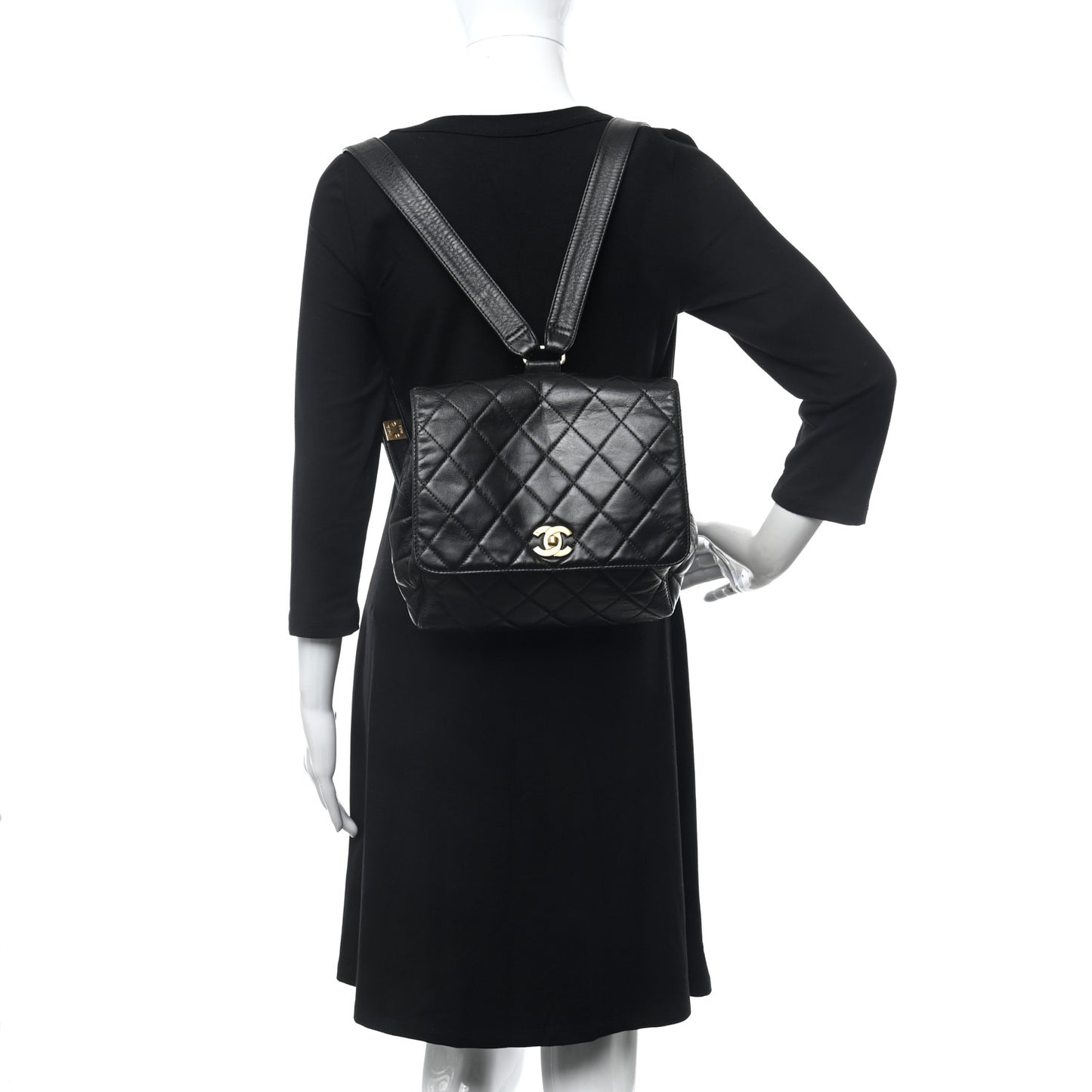 Lambskin Quilted Backpack Black