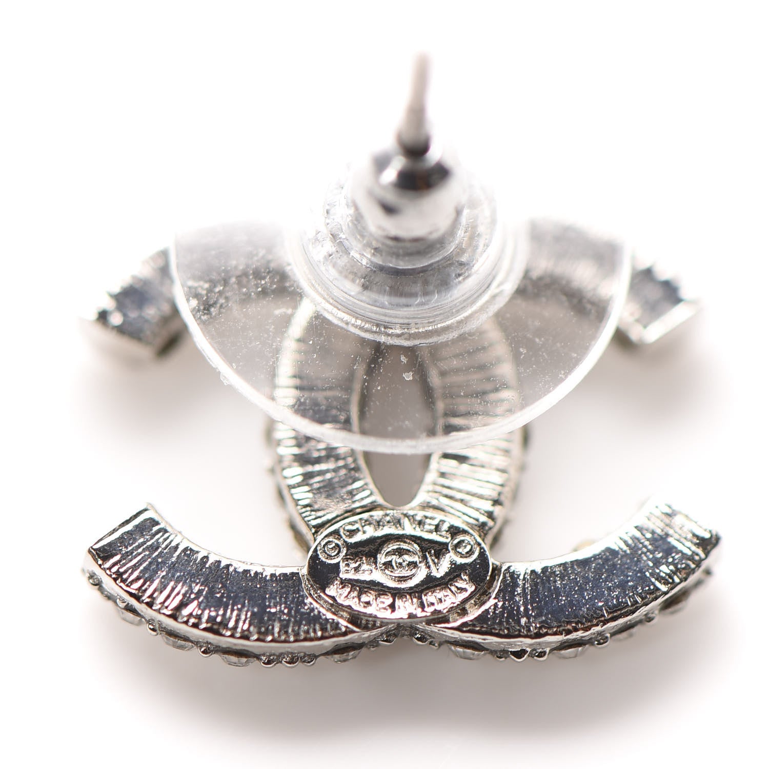 Chanel Crystal Large CC Earrings Silver 4 of 5