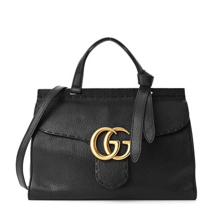 Gucci Calfskin Small GG Marmont Top Handle Bag Black 1 of 10