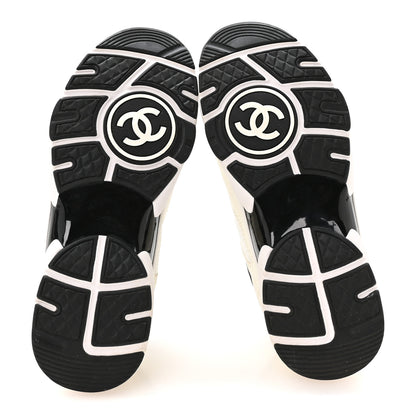 Chanel Mesh Suede Calfskin Grained Calfskin Womens CC Sneakers 36 White Black 6 of 8
