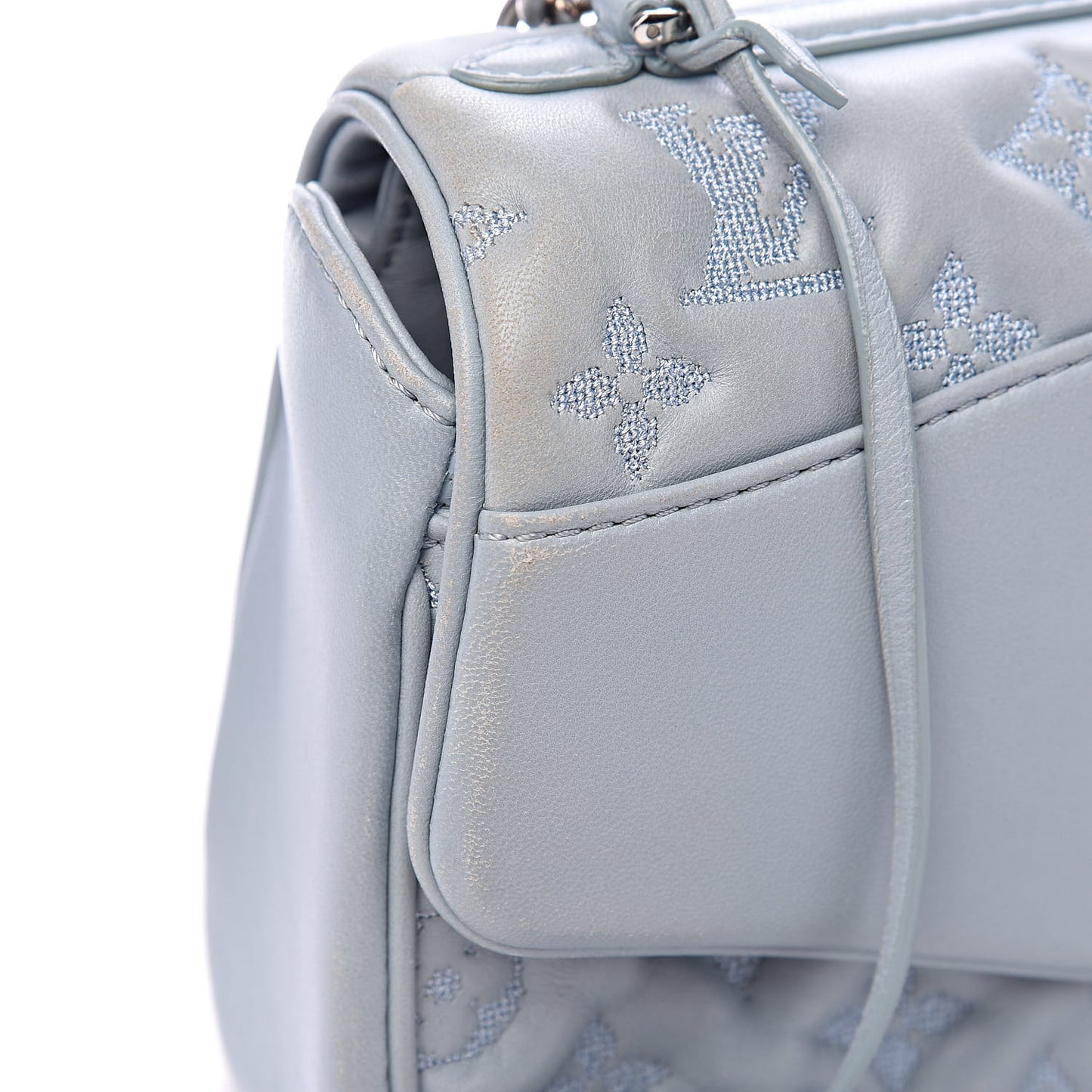 Lambskin Mama Broderie Pochette Blue