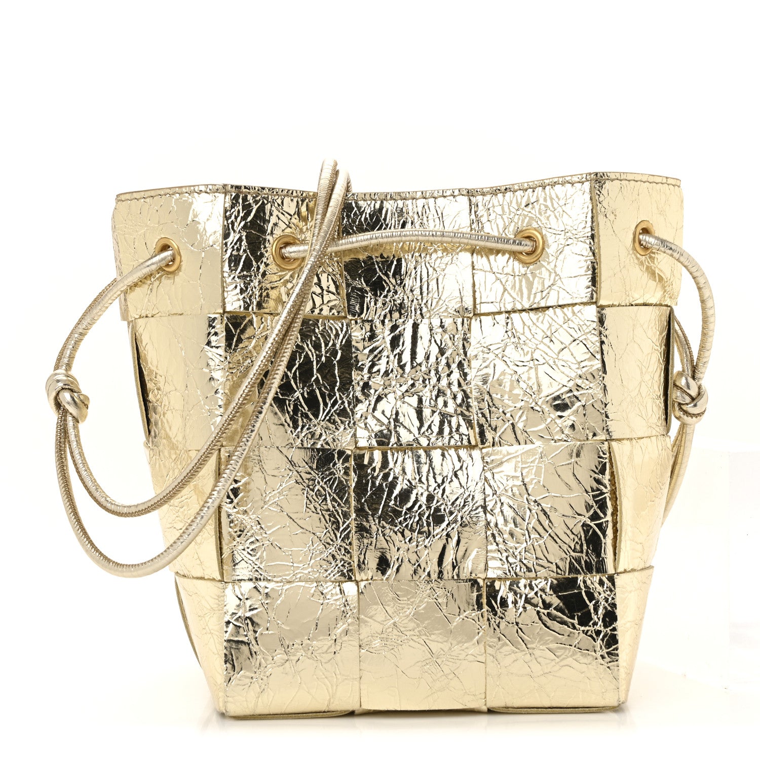 Bottega Veneta Metallic Crushed Nappa Maxi Intrecciato Small Cassette Bucket Bag Gold 1 of 10