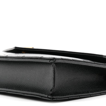 Saint Laurent Grain De Poudre Matelasse Chevron Monogram Envelope Chain Wallet Black 9 of 10