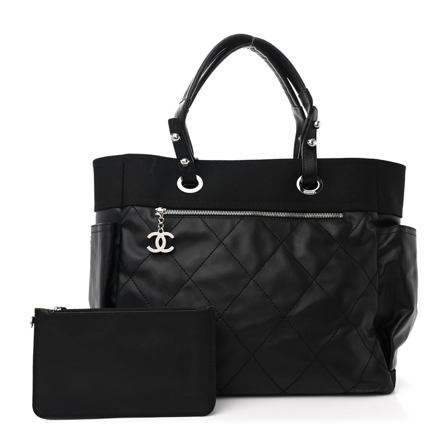 Coated Canvas Quilted Large Paris Biarritz Tote Black