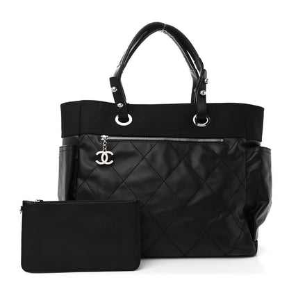 Chanel Coated Canvas Quilted Large Paris Biarritz Tote Black 3 of 12