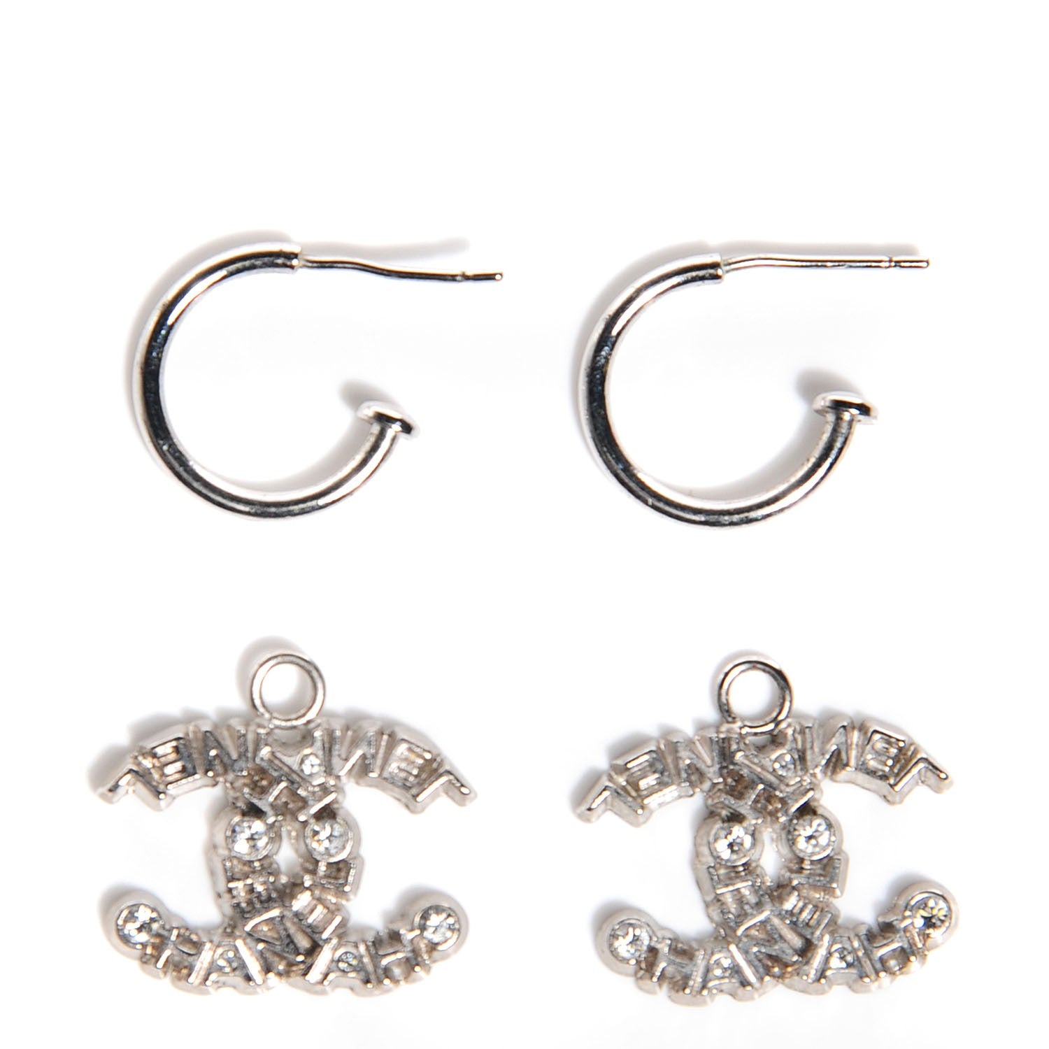 Chanel Crystal CC Earrings Silver 3 of 4