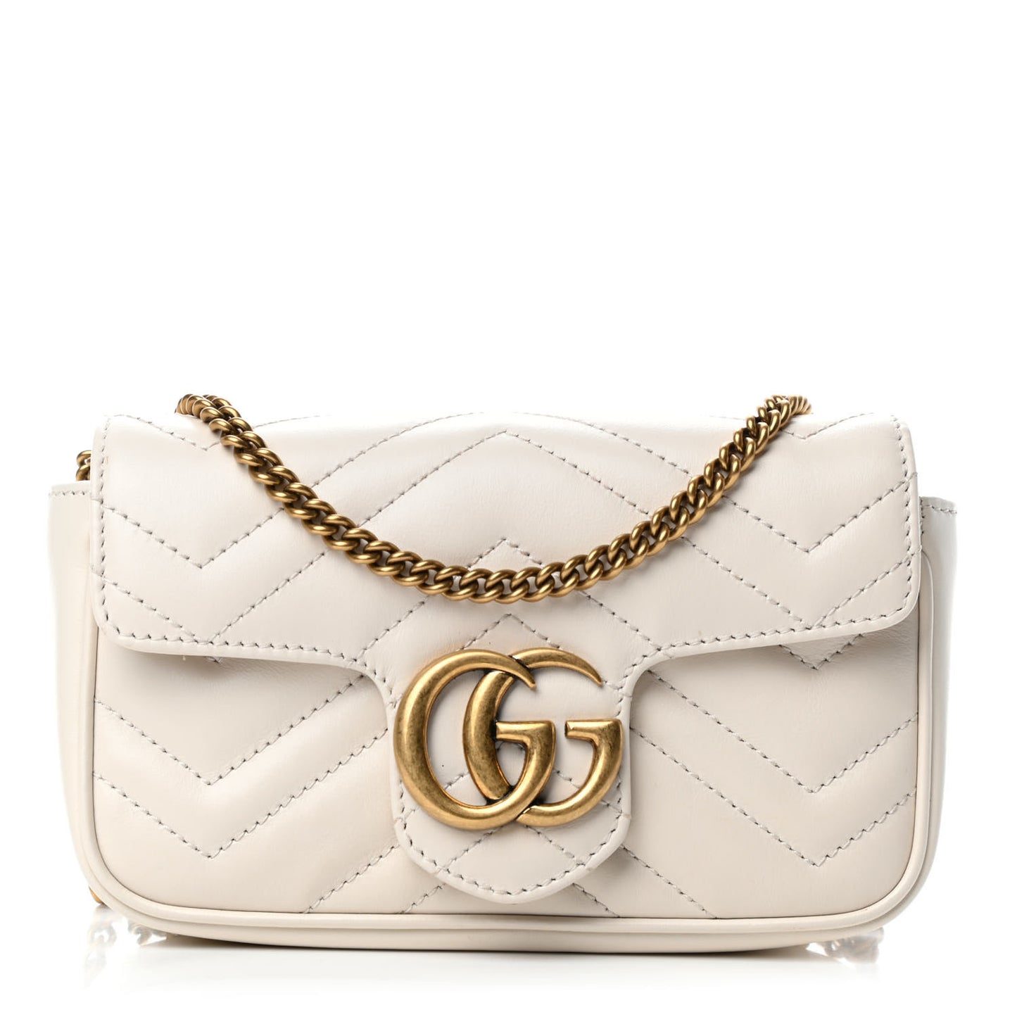 Calfskin Matelasse Super Mini GG Marmont Shoulder Bag White