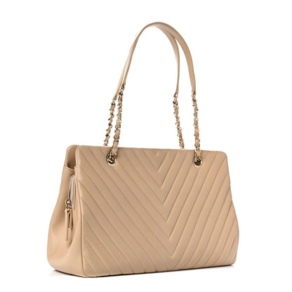Chanel Lambskin Surpique Chevron Large Tote Beige 2 of 16