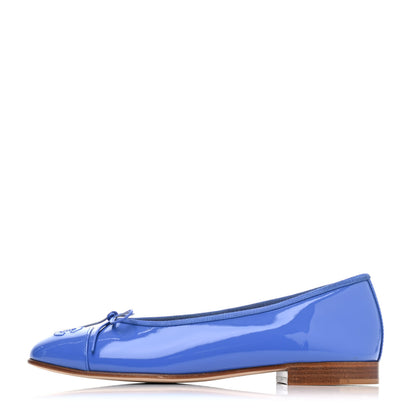 Chanel Patent Calfskin CC Cap Toe Ballerina Flats 36.5 Blue 1 of 4