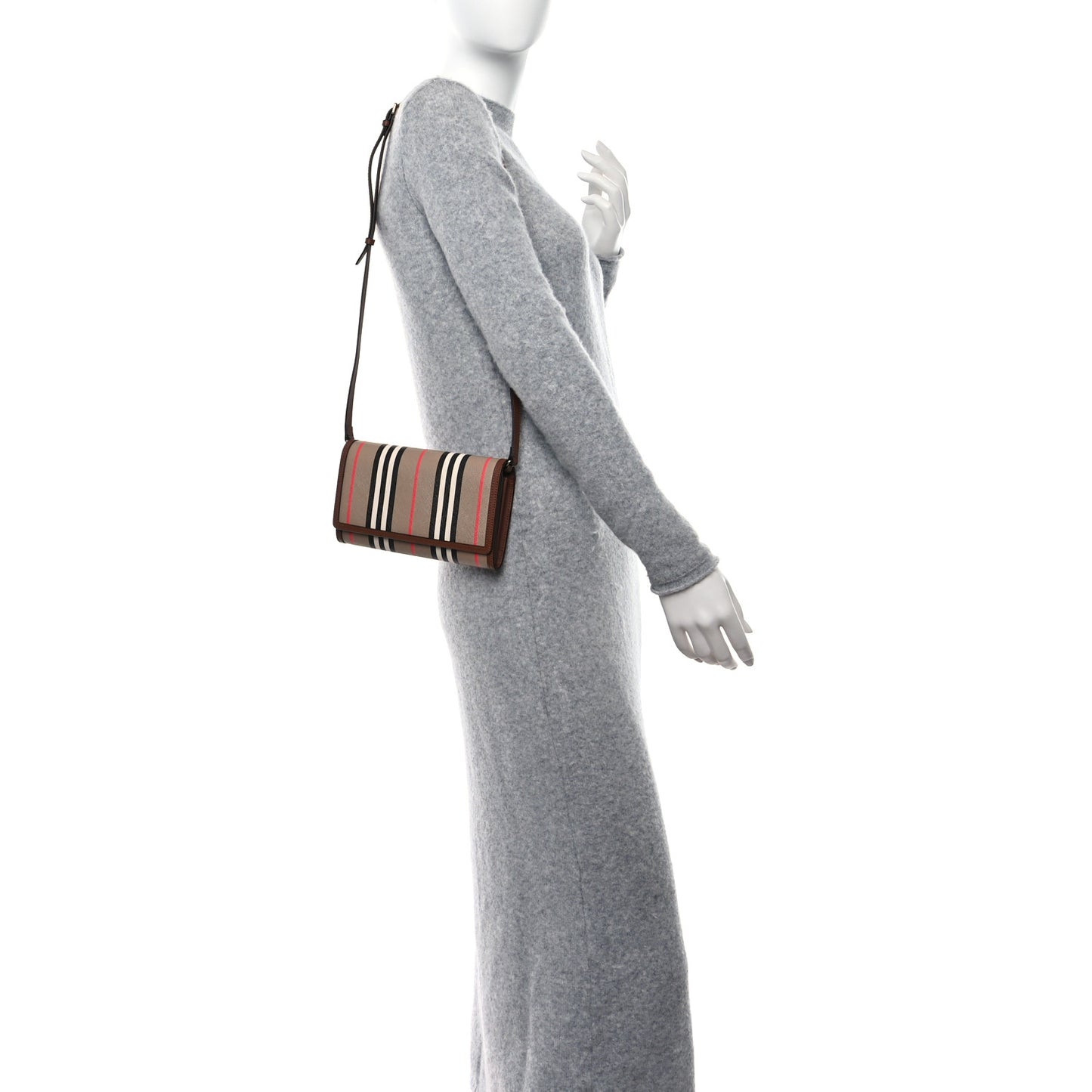 E-Canvas Icon Stripe Hannah Wallet With Detachable Strap Archive Beige Tan