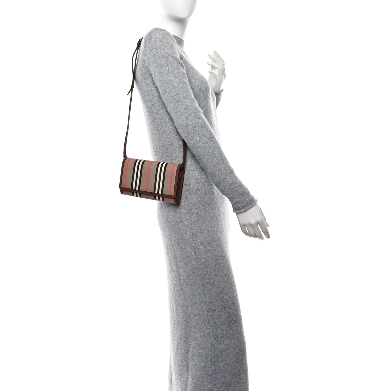 Burberry E-Canvas Icon Stripe Hannah Wallet With Detachable Strap Archive Beige Tan 2 of 8