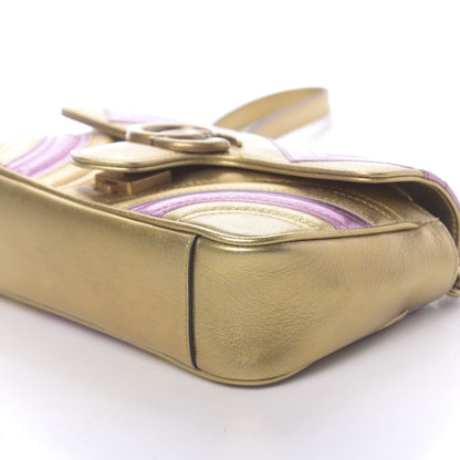 Gucci Metallic Calfskin Matelasse Mini GG Marmont Shoulder Bag Gold Pink 10 of 13