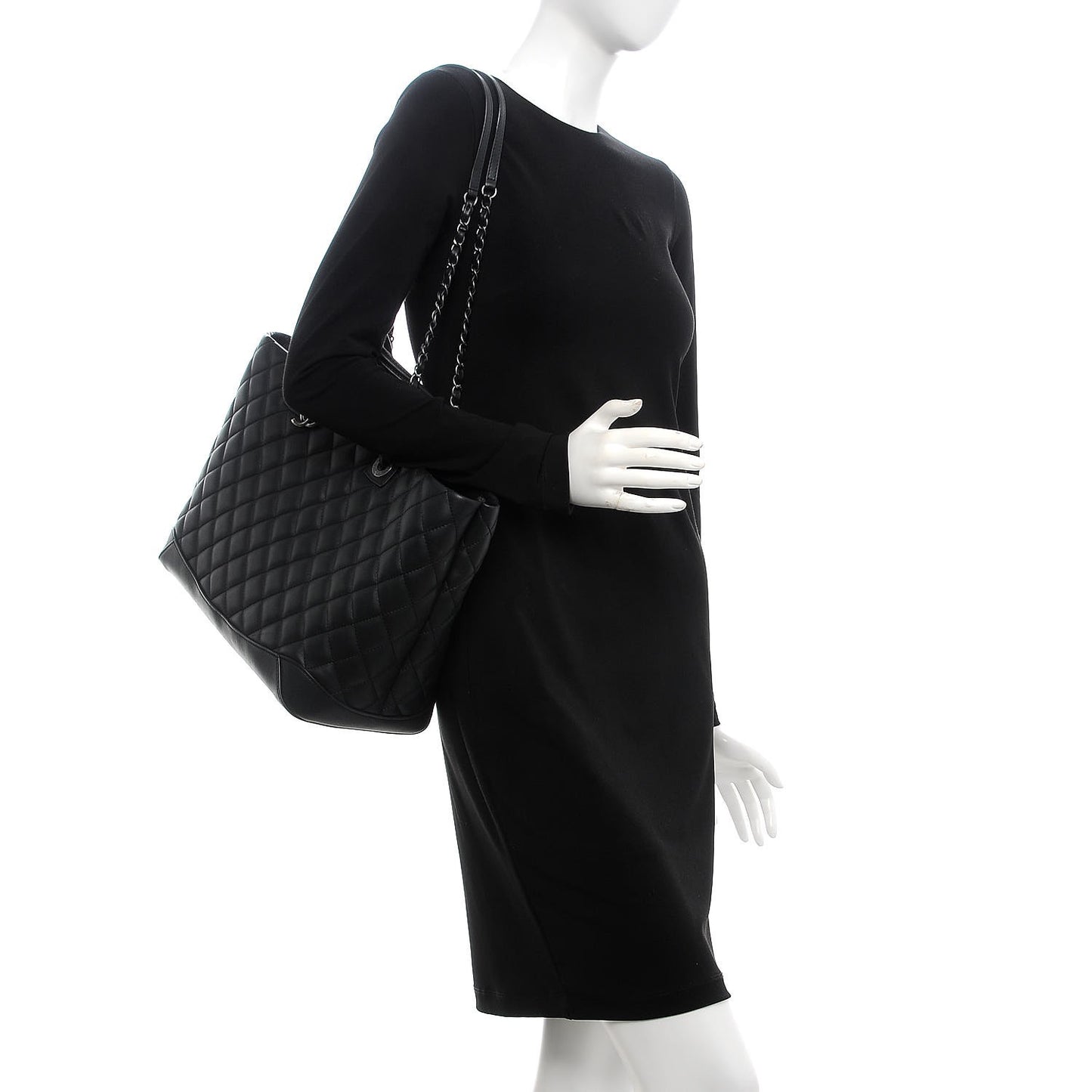 Calfskin Quilted Large Easy Shopping Tote Black