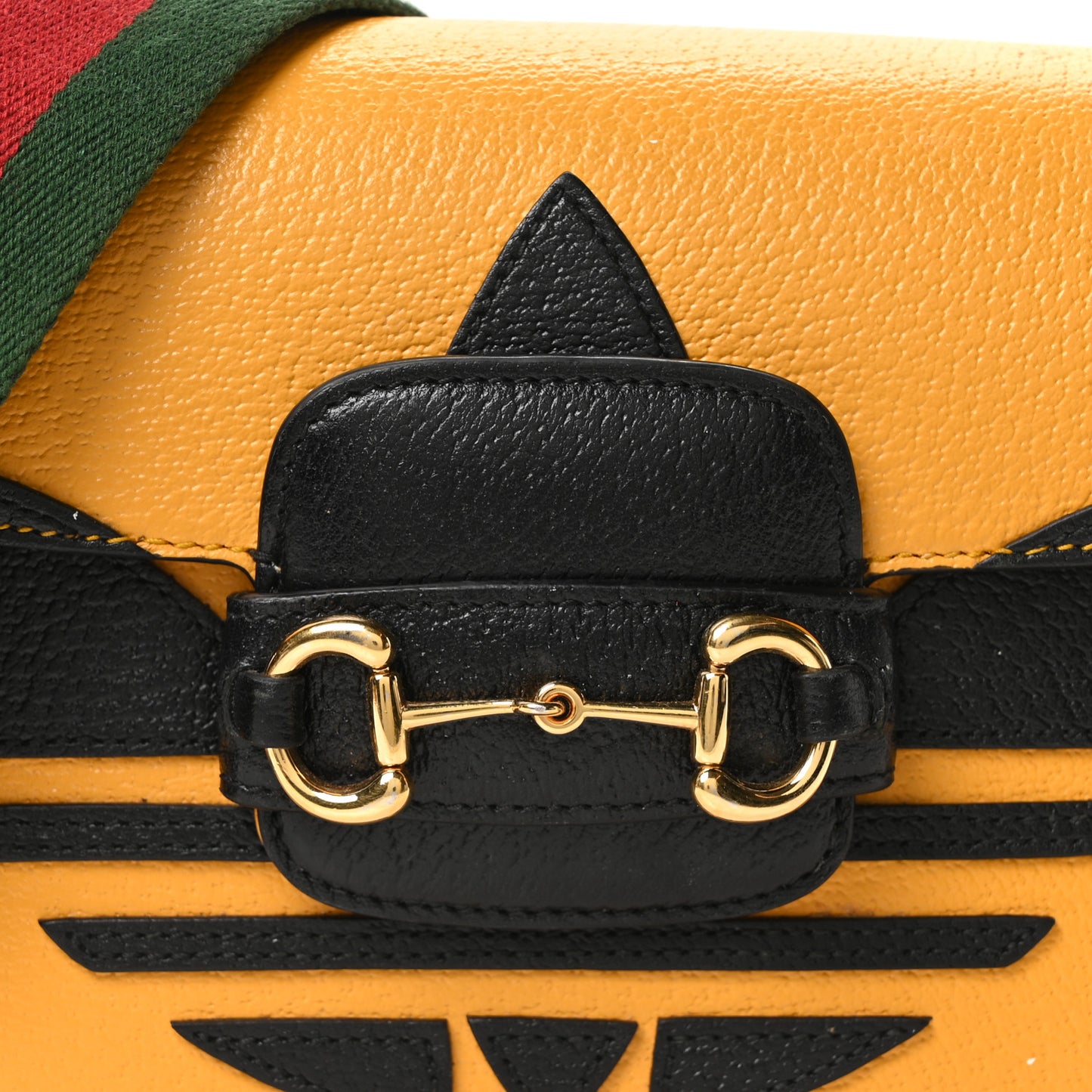 X ADIDAS Textured Dollar Calfskin Web Trefoil Mini Horsebit 1955 Shoulder Bag Crop Black