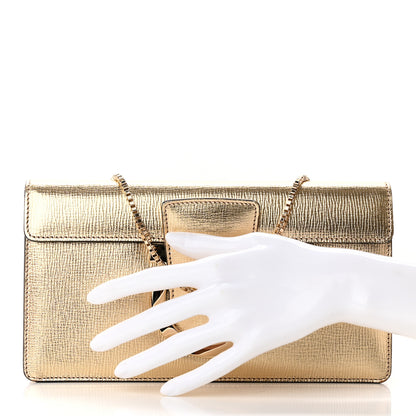 Salvatore Ferragamo Metallic Hammered Calfskin Thalia Clutch With Chain Gold 2 of 14