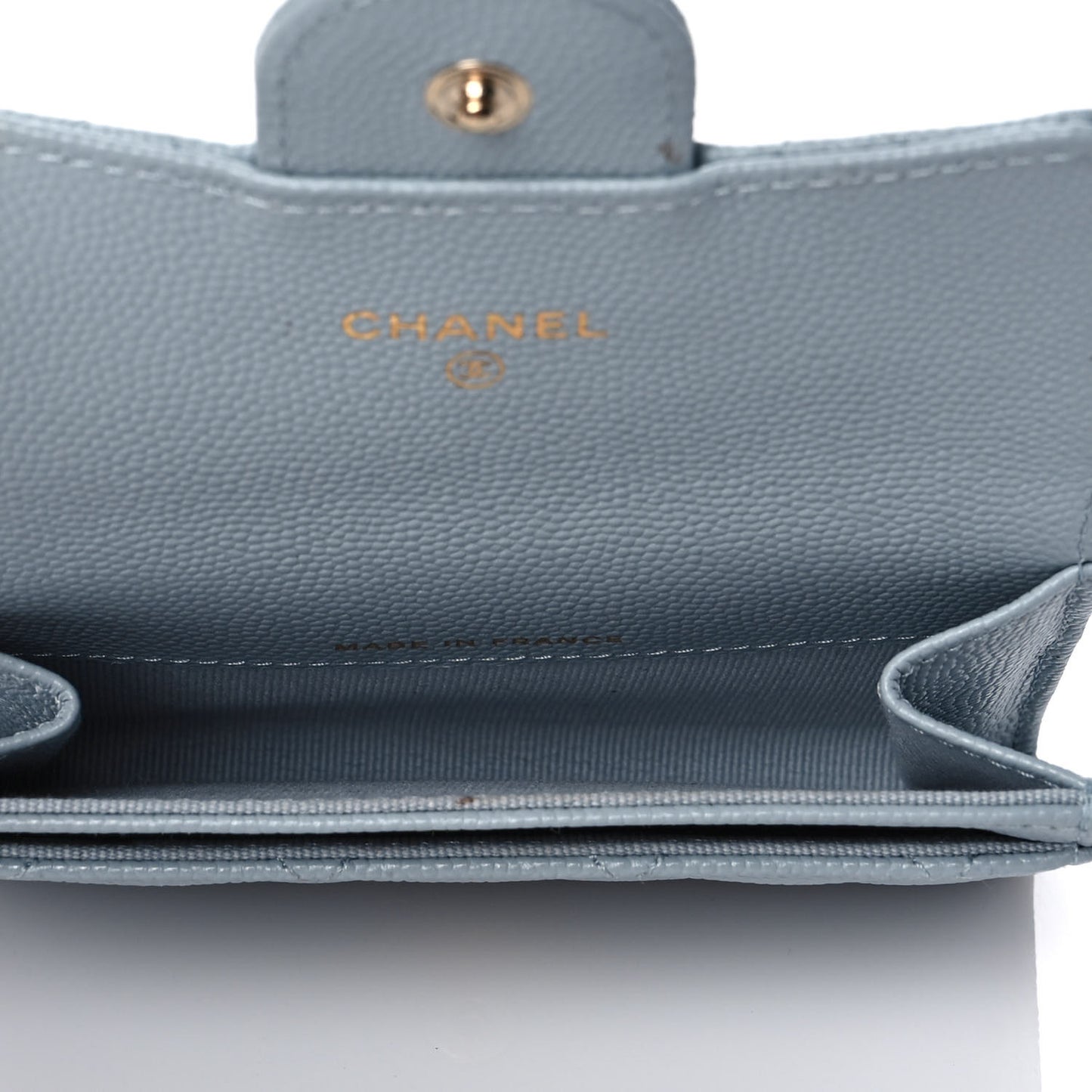 Caviar Quilted Flap Card Holder Wallet Light Blue