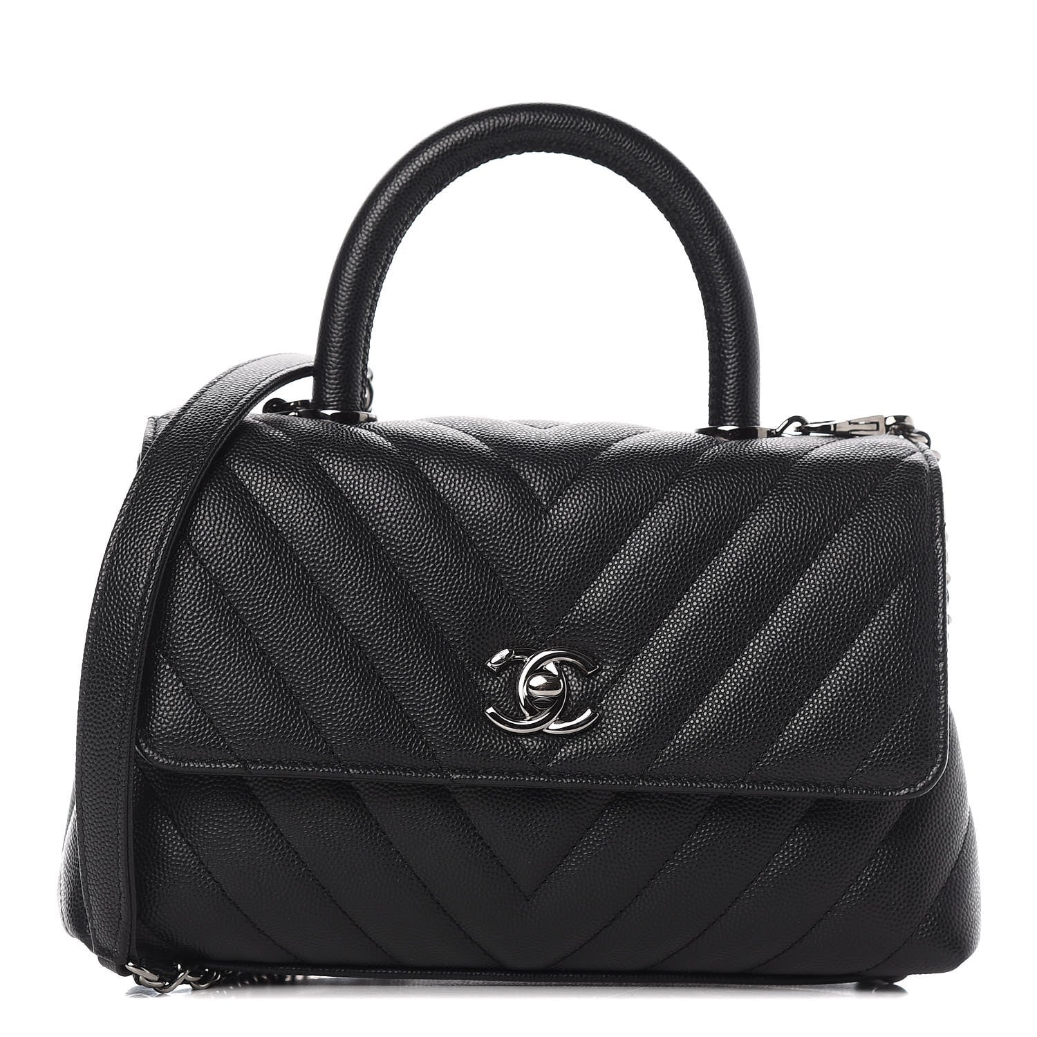 Chanel Caviar Chevron Quilted Mini Coco Handle Flap Black 1 of 11