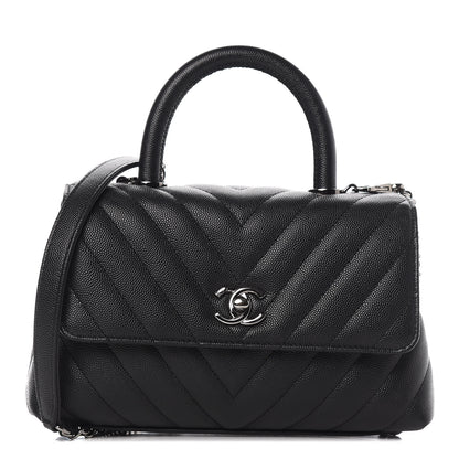 Chanel Caviar Chevron Quilted Mini Coco Handle Flap Black 1 of 11
