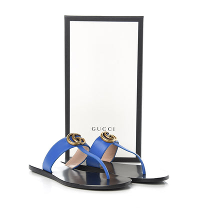 Gucci Calfskin GG Marmont Thong Sandals 37.5 Shiny Electric Blue 8 of 8