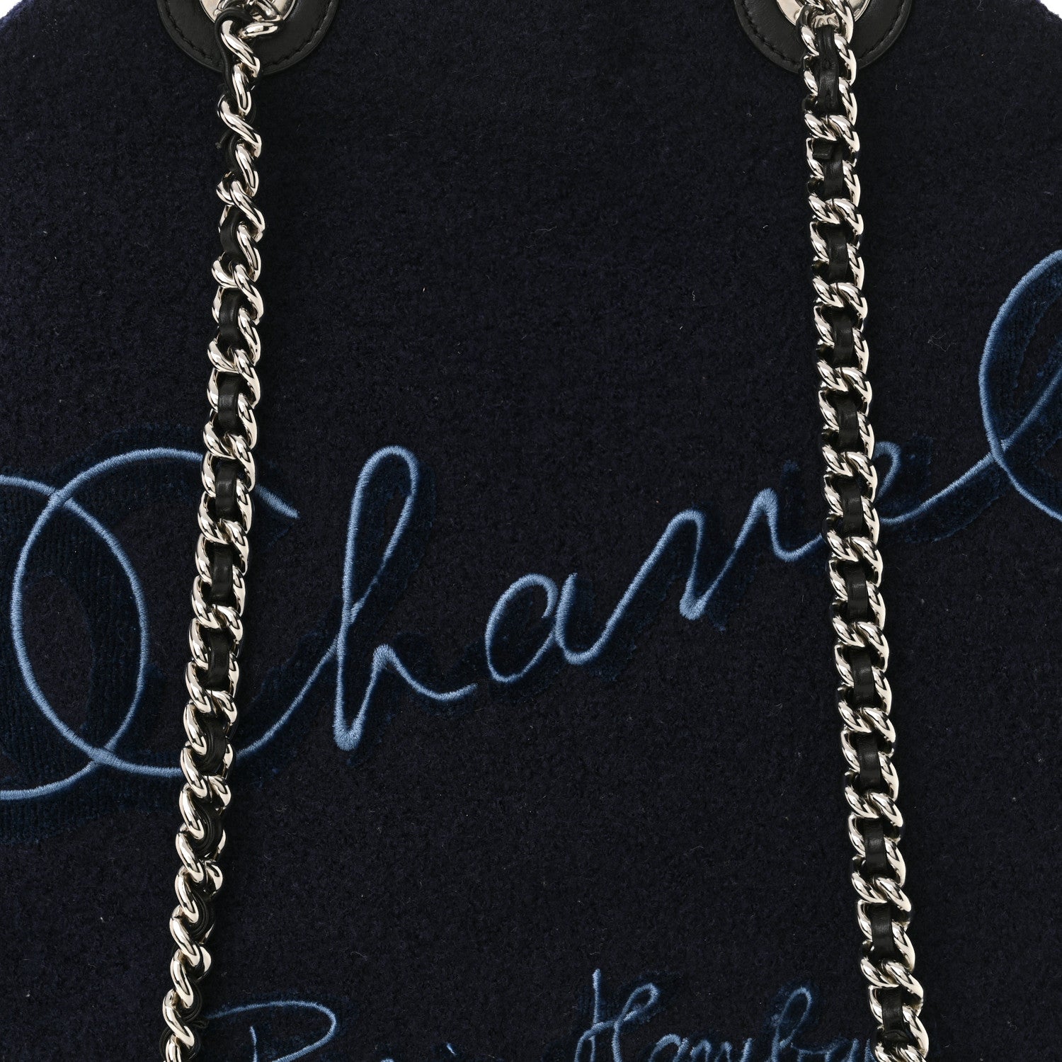 Chanel Wool Calfskin Embroidered Paris Hamburg Large Shopping Bag Blue 8 of 14