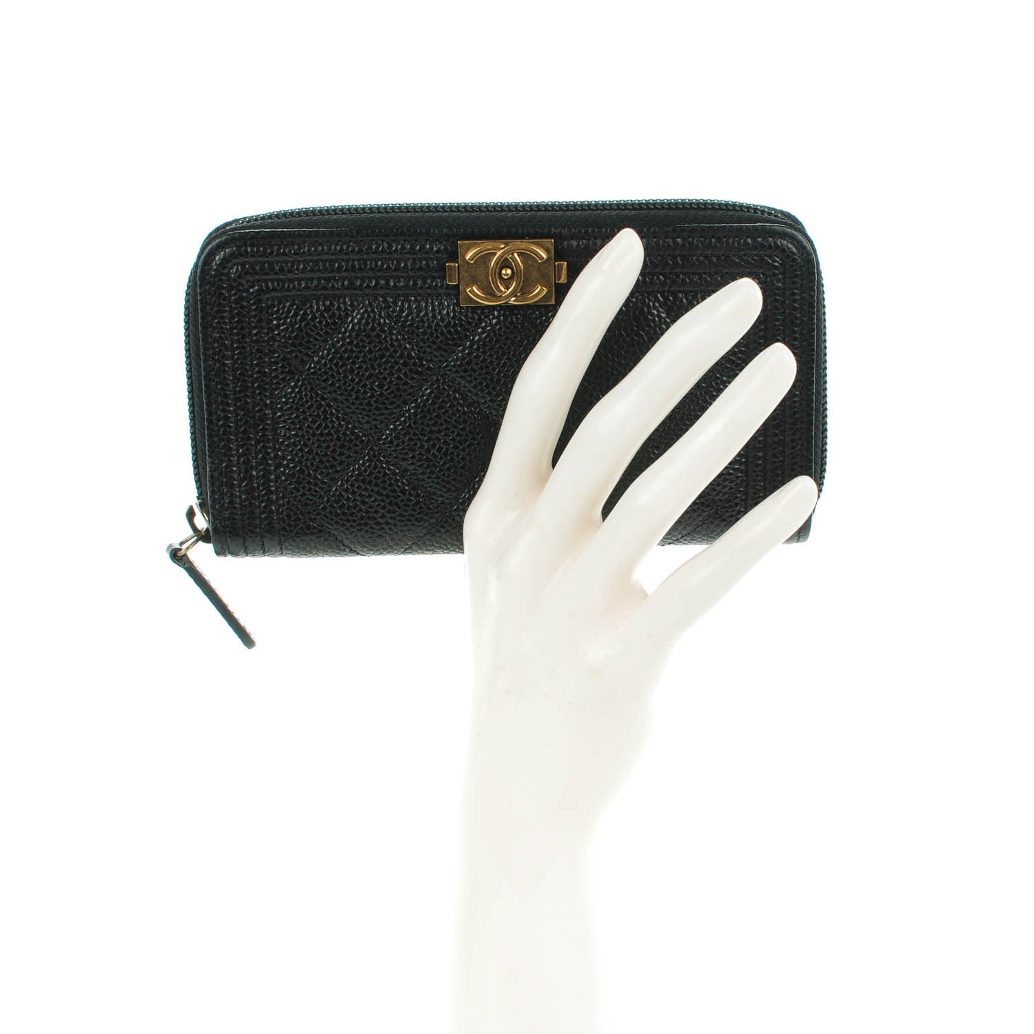 Chanel Caviar Quilted Small Boy Zip Around Wallet Black 2 of 8