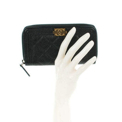 Chanel Caviar Quilted Small Boy Zip Around Wallet Black 2 of 8